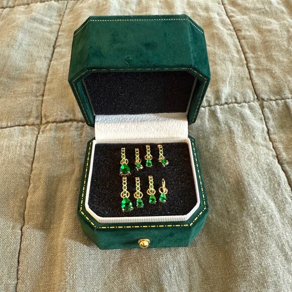 Set of 8 Emerald Zirconia Dangle Huggie Earrings - NWOT - Picture 6 of 6